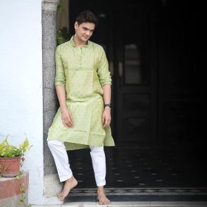 Studd Muffyn | Chanderi Silk Lime Green Kurta